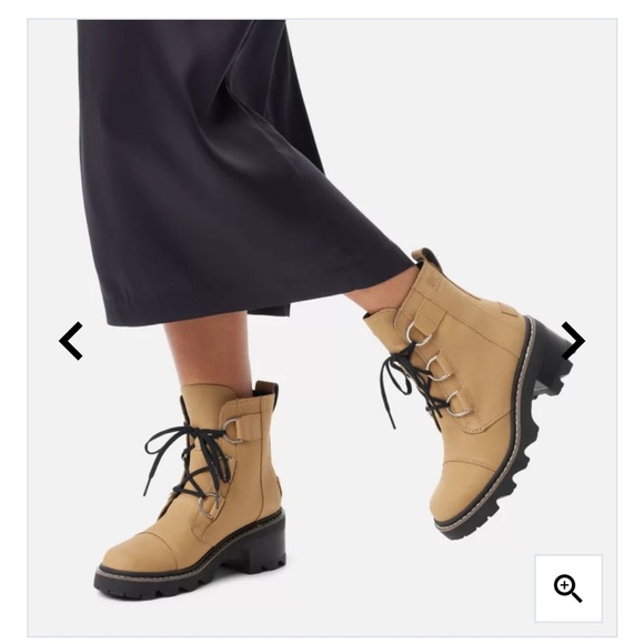 Sorel Jane Now lace up d-ring heel combat boot caribou buff waterproof boot - Picture 1 of 16